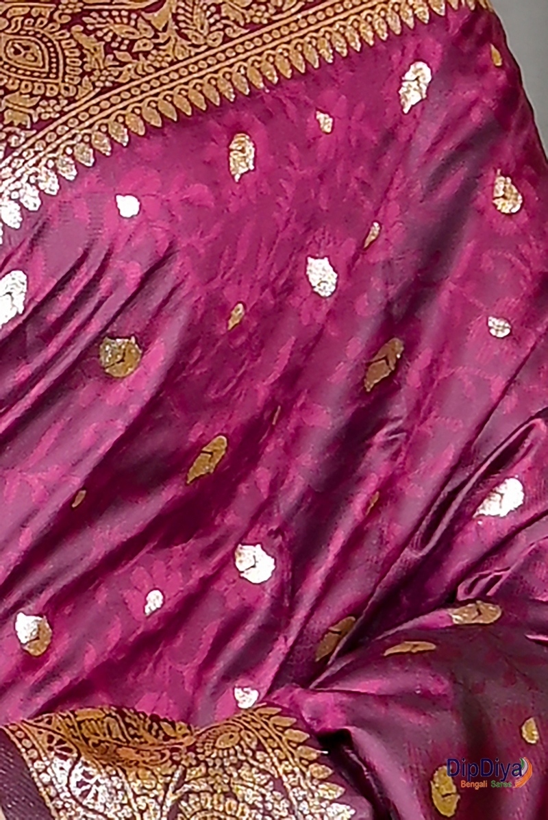 Maroon Cotton Silk Parova Tanchui Saree (512)